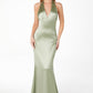 Astee T2001 Fitted Long V-Neckline Halter Top Evening Gown
