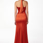 Astee T2001 Fitted Long V-Neckline Halter Top Evening Gown