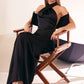 Vestido de satén de corte sirena con corpiño halter retorcido y entallado Astee T2005