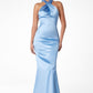 Vestido de satén de corte sirena con corpiño halter retorcido y entallado Astee T2005