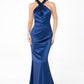 Vestido de satén de corte sirena con corpiño halter retorcido y entallado Astee T2005