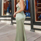 Vestido de satén de corte sirena con corpiño halter retorcido y entallado Astee T2005