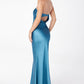 Astee T2006 Tea Length Satin Dress Cut Out Cowl-Like Back