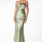 Astee T2006 Tea Length Satin Dress Cut Out Cowl-Like Back