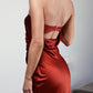 Astee T2006 Tea Length Satin Dress Cut Out Cowl-Like Back