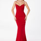 Astee T2008 Fitted Spaghetti Strap Open Back with Lace Detail Gown