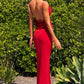 Astee T2008 Fitted Spaghetti Strap Open Back with Lace Detail Gown