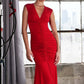 Astee T2009 Long V-Neckline Ruched Mermaid Gown
