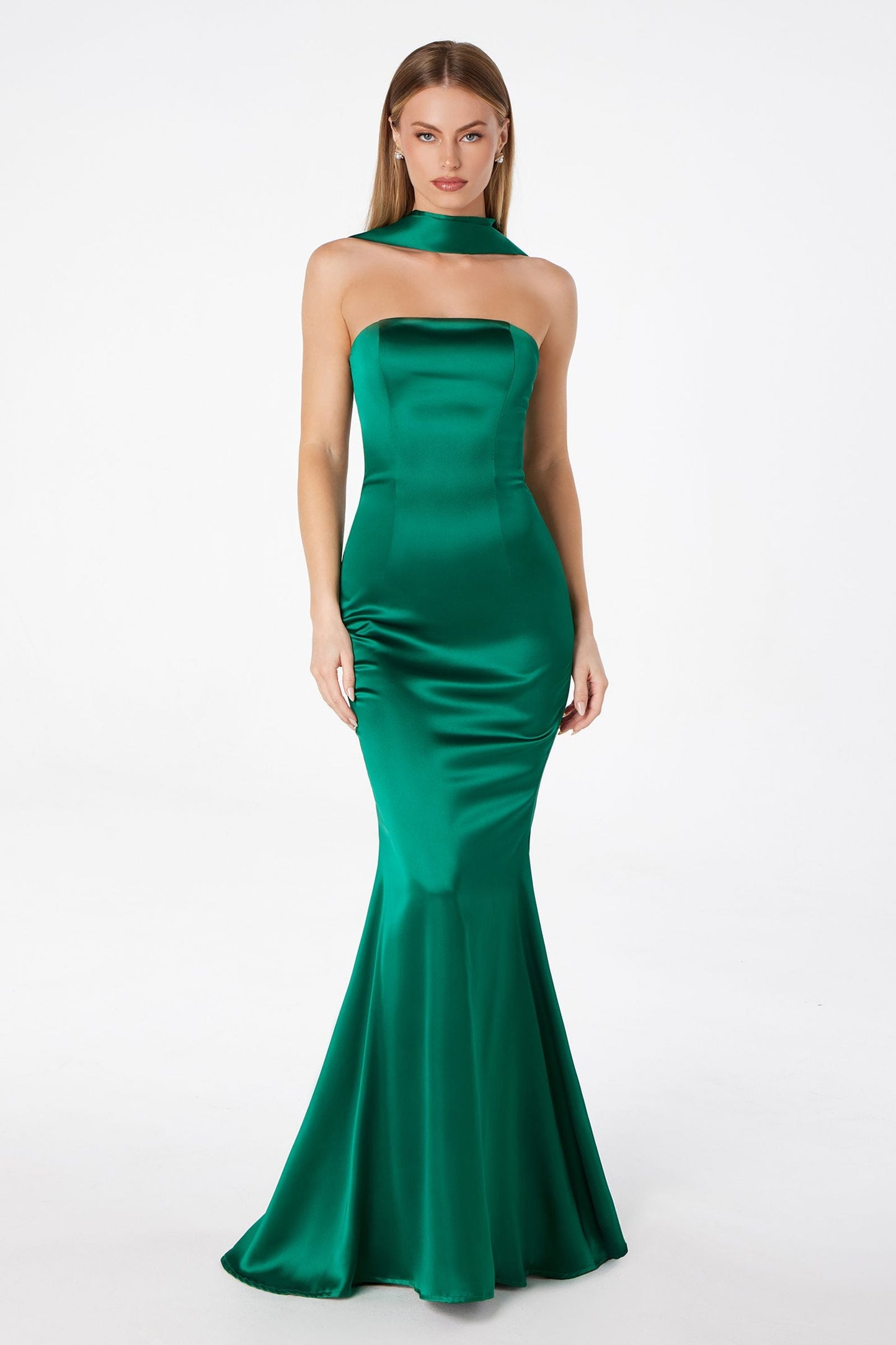 Vestido de Noche Sirena sin Tirantes Ajustado Astee T2012 con Pañuelo