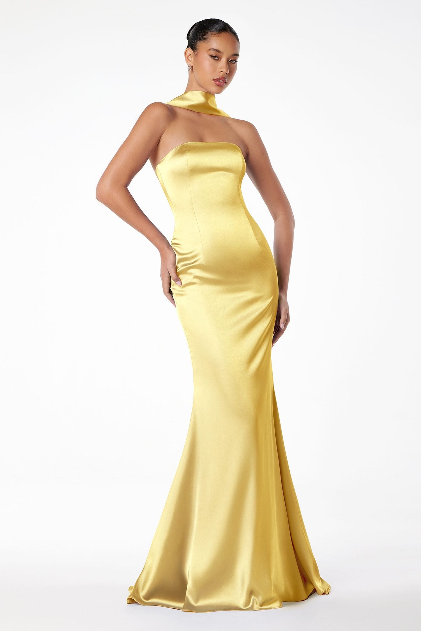 Vestido de Noche Sirena sin Tirantes Ajustado Astee T2012 con Pañuelo