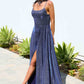 Vestido de Noche Acampanado con Brillo Ladivine Amoris T213 sin Mangas y Tirantes Finos
