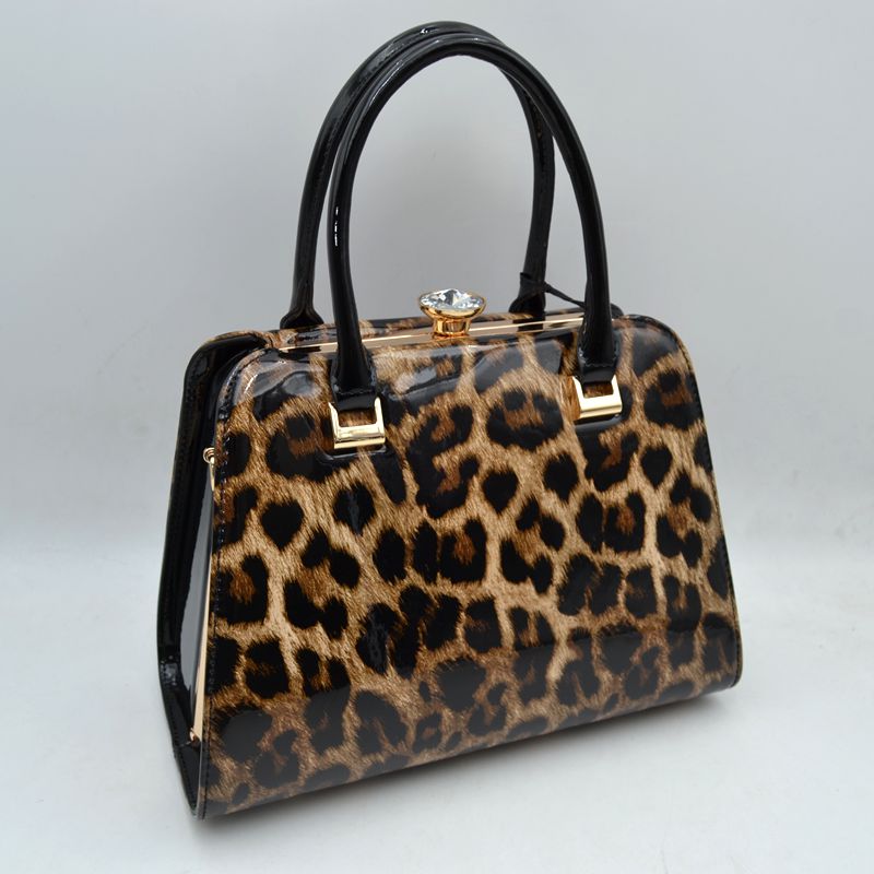 Patent Frame Satchel Handbag with Top Handles and Pearl Clasp