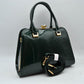 Patent Frame Satchel Handbag with Top Handles and Pearl Clasp