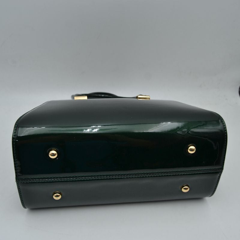 Patent Frame Satchel Handbag with Top Handles and Pearl Clasp