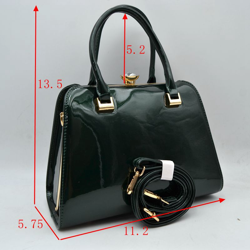 Patent Frame Satchel Handbag with Top Handles and Pearl Clasp