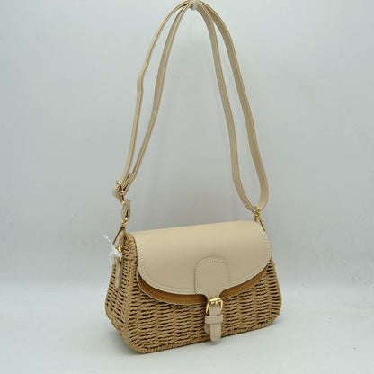 Woven Shoulder Bag with Adjustable Strap and Flap Closure