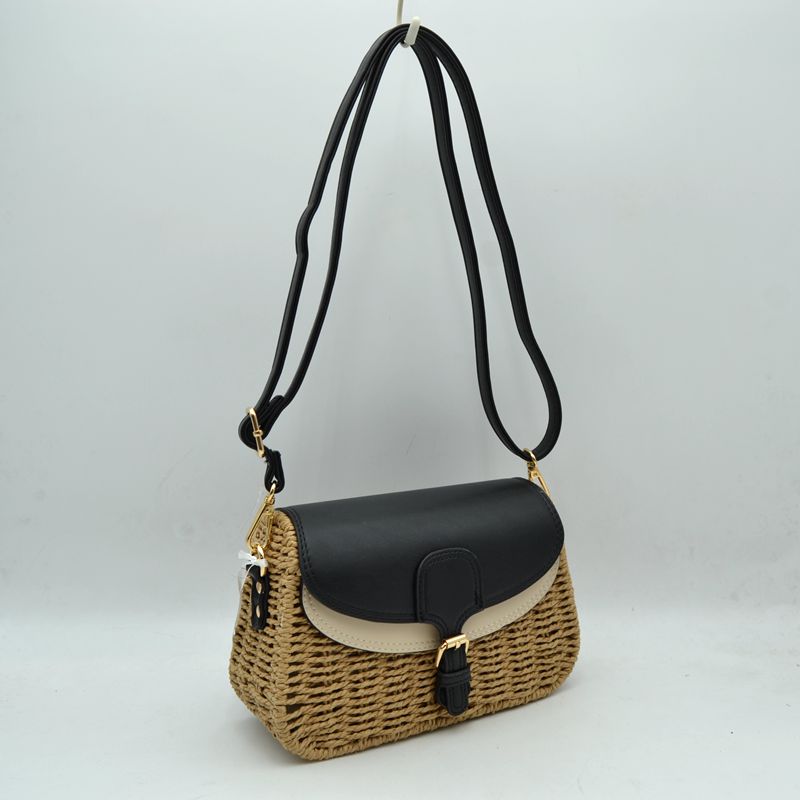 Woven Shoulder Bag with Adjustable Strap and Flap Closure