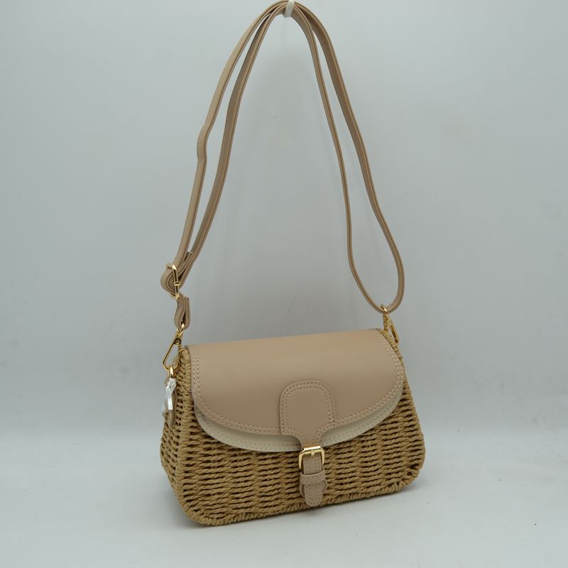 Woven Shoulder Bag with Adjustable Strap and Flap Closure