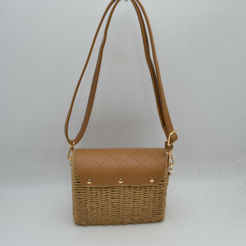 Quilted Flap Woven Straw Crossbody Bag with Adjustable Shoulder Strap