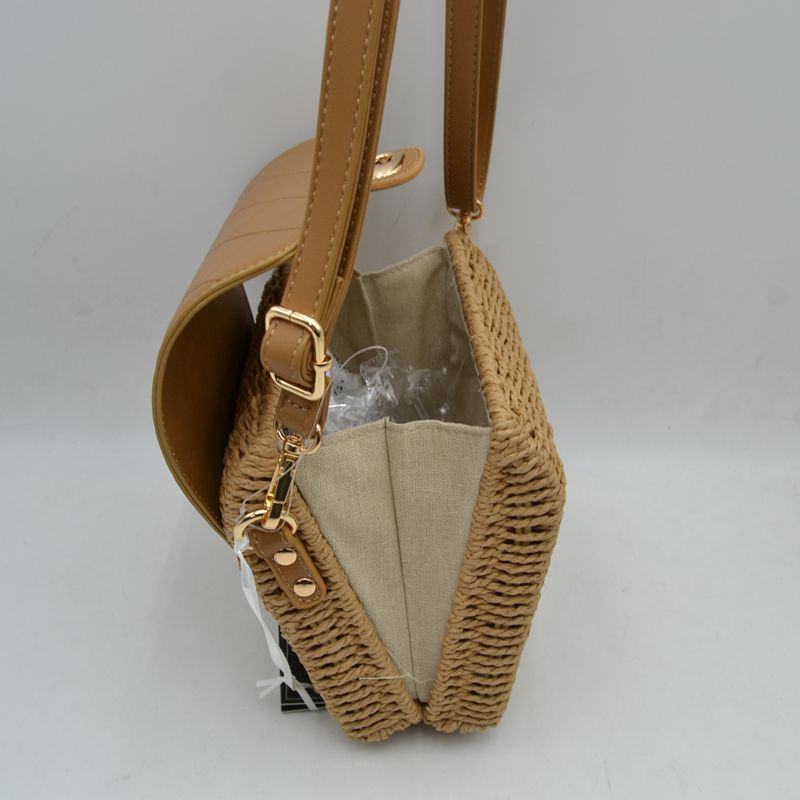 Quilted Flap Woven Straw Crossbody Bag with Adjustable Shoulder Strap