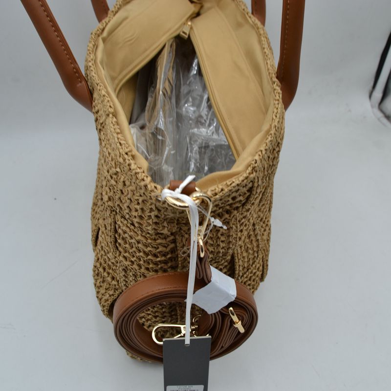 Chic Woven Straw Tote Bag with Faux Leather Handles