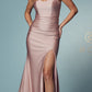 Nox Anabel T481 Long Scoop Neck Spaghetti Strap Fitted Gown Slit