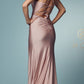 Nox Anabel T481 Long Scoop Neck Spaghetti Strap Fitted Gown Slit