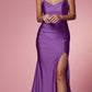 Nox Anabel T481 Long Scoop Neck Spaghetti Strap Fitted Gown Slit