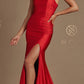 Nox Anabel T481 Long Scoop Neck Spaghetti Strap Fitted Gown Slit