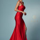 Nox Anabel T481 Long Scoop Neck Spaghetti Strap Fitted Gown Slit