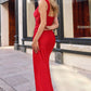 Vestido de noche Astee T5000 hasta el tobillo con escote en V y abertura lateral