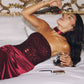 Amoris T609 Strapless Fitted Satin Gown Sequin Bodice Side Slit