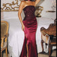 Amoris T609 Strapless Fitted Satin Gown Sequin Bodice Side Slit