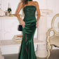 Amoris T609 Strapless Fitted Satin Gown Sequin Bodice Side Slit