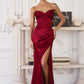 Amoris T611 Strapless Satin Gown Boned Bodice Fitted Skirt Lace-Up Back
