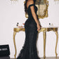 Amoris T613 Fitted Off the Shoulder Sequin Lace Sweep Train Gown
