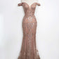 Amoris T613 Fitted Off the Shoulder Sequin Lace Sweep Train Gown