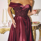 Vestido de fiesta A-line Amoris T614 con hombros descubiertos y corpiño de lentejuelas