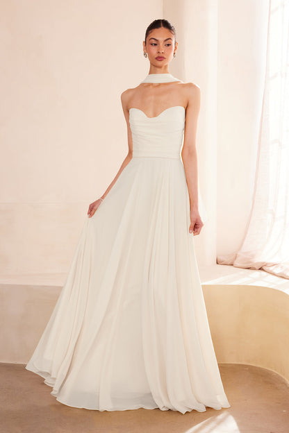 Vestido Blanco Sin Tirantes Acampanado Ladivine Amoris T703W