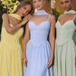 Amoris T711 Vestido largo de gasa con tirantes finos y corte en A