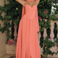 Amoris T711 Vestido largo de gasa con tirantes finos y corte en A