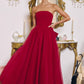 Amoris T712 Strapless Crepe Bodice A-Line Gown Layered Tulle Skirt