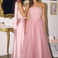 Amoris T712 Strapless Crepe Bodice A-Line Gown Layered Tulle Skirt