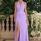Amoris T713 Long Halter Top Chiffon A-Line Dress