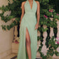 Amoris T713 Long Halter Top Chiffon A-Line Dress