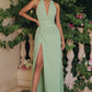 Amoris T713 Long Halter Top Chiffon A-Line Dress