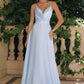 Vestido Amoris T714 con escote drapeado, tirantes finos y falda en A
