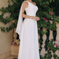 Amoris T716W One Shoulder Chiffon A-Line Off White Evening Dress