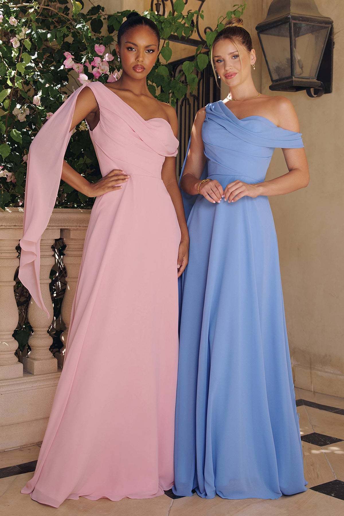 Vestido de noche largo de gasa con un solo hombro A-line Amoris T716