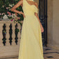 Vestido de noche largo de gasa con un solo hombro A-line Amoris T716